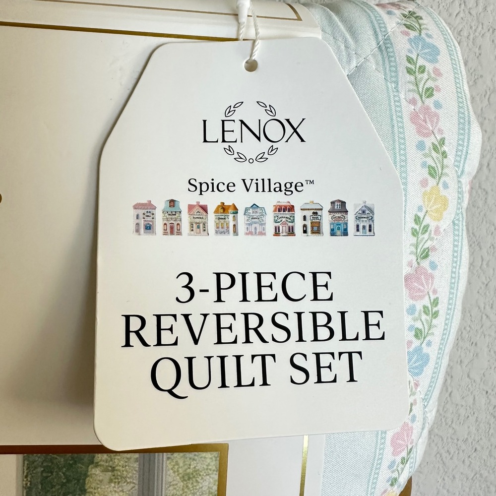 NEW Lenox Spice Village 3-Piece Reversible Quilt Set King Floral House Print - Picture 6 of 14